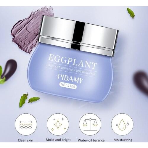 PIBAMY Eggplant Cleansing Mud Mask Smearing Blackheads Deep Cleansing Pores Oil Control Shrink Pores Moisturize Skin TSLM1