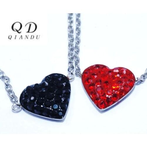 QIan Du Stainless steel heart-shaped simple adjustable necklace fashion jewelry adjustable heart-shaped red zircon necklace