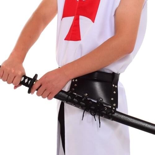 PU Leather Black Medieval Sword Holder Belt Waist Sheath Adult Men Knight Battle Weapon Rapier