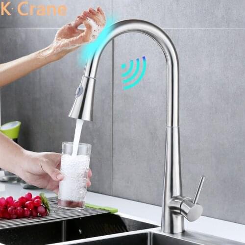 Touch Faucets Kitchen Smart Sensor Pull Out Tap Deck Mounted Sink Black Faucet Stainless Steel Modern Grifo Induction Torneira