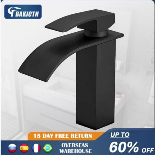Bathroom Waterfall Basin Sink Faucet Black Faucets Brass Bath Faucet Hot&Cold Water Mixer Vanity Tap Deck Mounted Washbasin tap