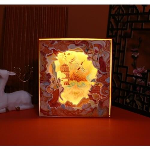 Light Box Notebook Stationery Set Full Color Notebook With Light String Gilded Tape Sticker Set Guofeng Handbooks Hollow Notepad