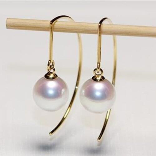 Gorgeous 18k pair of 10-11mmsouth sea round white pearl dangle earring
