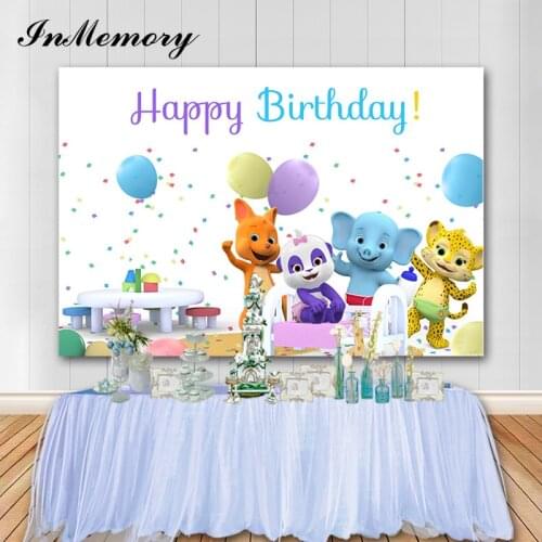 InMemory Happy Birthday Backdrop Cartoon Kids Birthday Party Photography Background Animals World Photo Booth Props Vinyl Banner