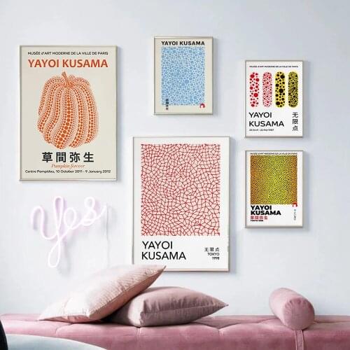 Yayoi Kusama Artwork Pumpkin Posters and Prints Orange Beige Wall Art Pictures Museum Canvas Painting for Living Room Home Decor