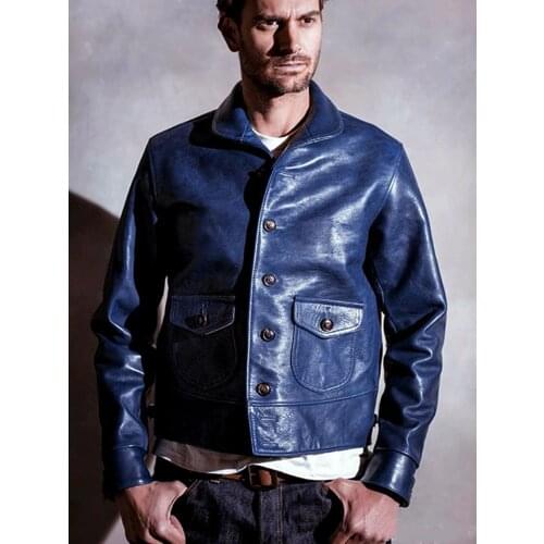 YR!Free shipping.Reserve Vegetable tanned japan cowhide jacket,classic casual style,Mens fashion Indigo genuine leather coat