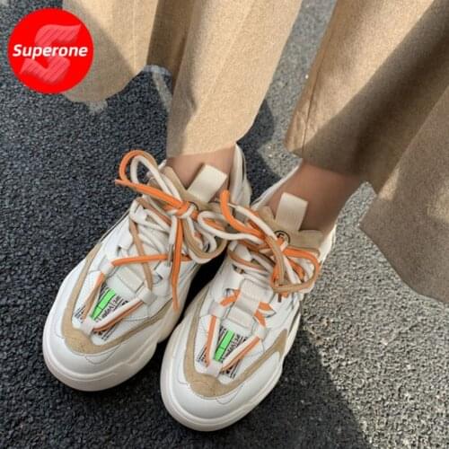 Superone New Design Women Sneakers Real Leather Mix Color Thick Bottom Shoes Women Fashion Sneakers Women Footwear Size 35-40