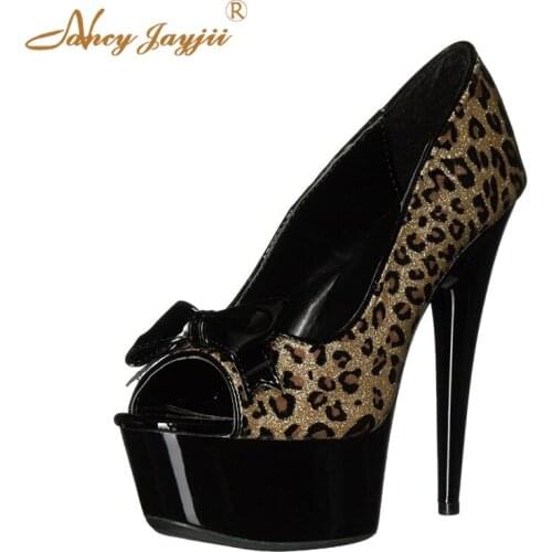 Woman Pumps Ladies Adult Shoes Flock Leopard Print Super High Thin heels Platform Pee toe Spring/Autumn Party Classic Sexy2018