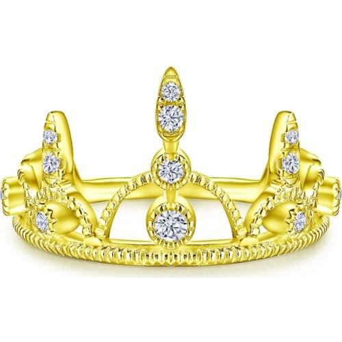 Fashion Women Ring Pure 925 Sterling Silver Rhinestone Crown Ring Luxury Jewelry Accessories Gift For Bride Wedding Party