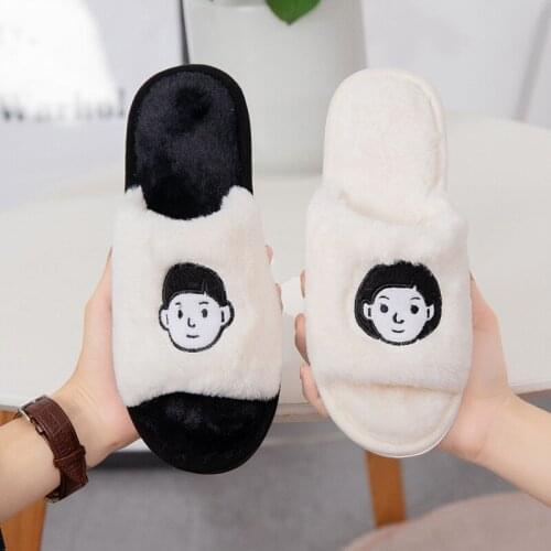 ZEEKSON Winter Couple Cotton Slippers Cute Unisex Plush Cotton Shoes Home Thick-soled Shoes Indoor Warm Plus Velvet Slippers