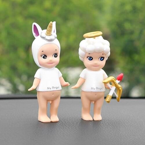 2pcs/set Car Ornament Angel Demon Doll Kawaii Unicorn Bee Cupid Figure Automobile Interior Dashboard Decoration Toys Accessories