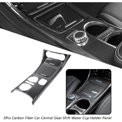3Pcs Carbon Fiber Car Central Gear Shift Water Cup Holder Panel Cover Trim for Mercedes Benz CLA GLA A Class 2013-2018