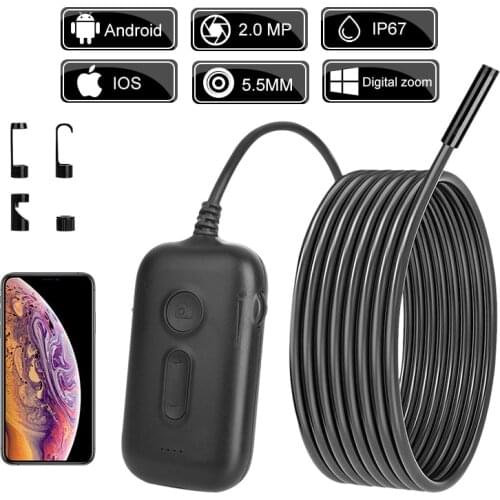 5.5mm 1080P HD Inspection Camera 3X Zoom Wireless Endoscope Camera 2MP Semi-Rigid Snake Camera for Inspecting Engine Sewer