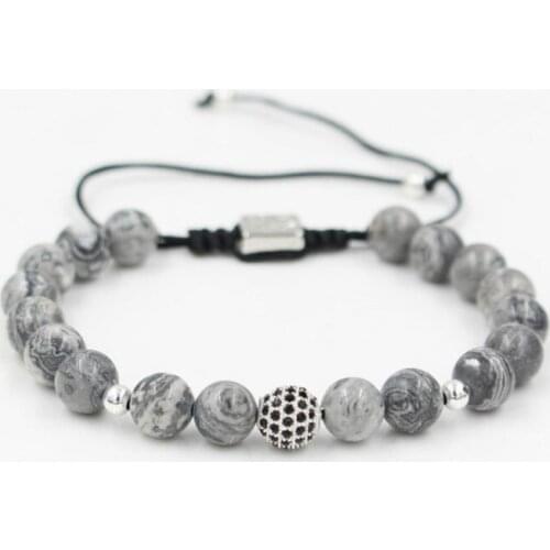 8mm gt42 gold silver micro pave cz zircon cubic zirconia Bracelet elastic adjusted bead marble Charm Braided Rope Bangles