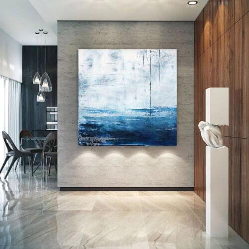 Large Hand Painted Ocean Canvas Painting Original Deep Blue Sea Level Oil Painting Wall Art For Modern Minimalist Home Decor