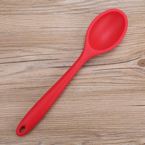 Large Size Silicone Long Handle Soup Spoons Food Grade Mixing Ladle Dining Bar Cooking Kitchen Tools Red