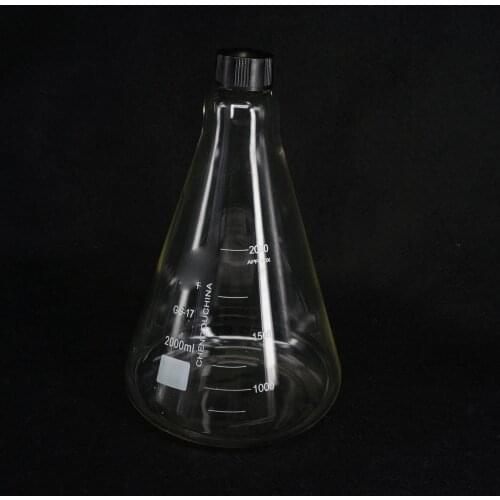 Glass 2000ml Conical Erlenmeyer Narrow Mouth Screw Cap Flask Lab Glassware