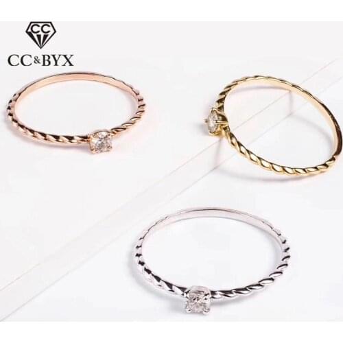 CC Simple Rings For Women 925 Silver Cubic Zirconia Grain Tail Ring Fashion Jewelry Bridal Wedding Engagement Accessories CC1585