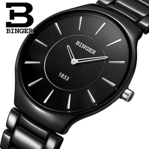 Switzerland Binger Unisex Men Woman Ceramic Band Japan Quartz Business WristWatch Fashion Lovers Style Water Resistant Clock