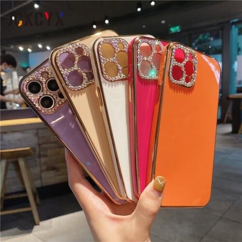Square Plating camera protection glitter diamond soft phone case for iphone 12 Pro Max MiNi 11 Pro XR X XS 7 8 plus SE 20 cover