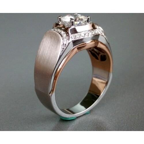 Huitan Two Tone Design Fashion Men Engagement Wedding Rings Dazzling Crystal Zirconia Luxury Gift Male Jewelry Ring Size 8-12