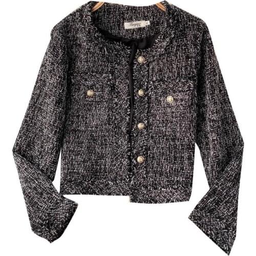 2021 Autumn New Retro short small Fragrance Jacket Women Korean fashion French jacket Women loose tweed temperament top Female
