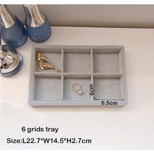 Factory Price 22.7*14.5cm 6/12 Grids Black PU Leather Gray Ice Velvet Jewelry Tray Earrings Ring Necklace Pendants Storage Tray