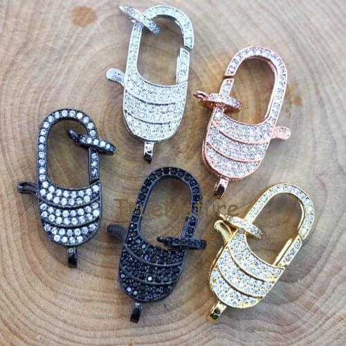 Micro Pave Clasp, Clear CZ Lobster Claw Clasps, 5 Colors, Jumping Rings Jewelry, Zircon Pave Clasp In 34.8*15 mm FC6470