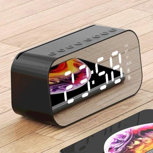 Mini Home Audio 5.0 Bluetooth Speaker Alarm Clock Wireless LED Display Temperature with FM Radio Support Aux TF USB Music Player
