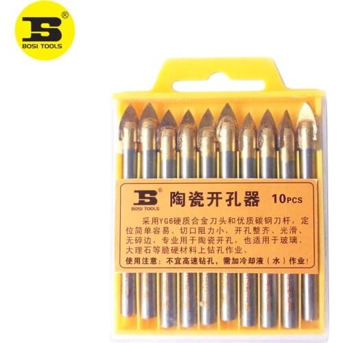 BOSI 10pcs 8mm Porcelain Spear Head Ceramic Tile Glass Marble Drill Bits Set