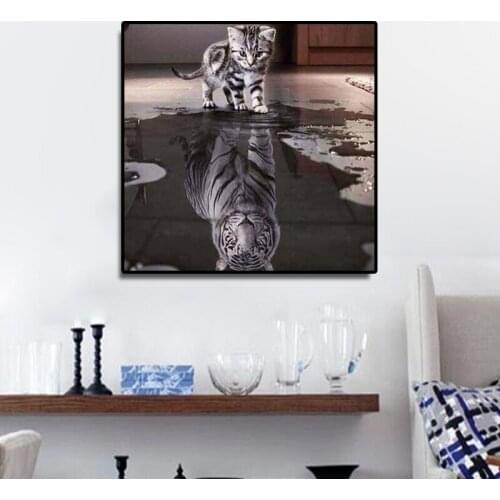 New Craft Cat Reflective Tiger Diamond Embroidery 5D Diy Diamond Art Animal Diamond Mosaic European Home Decor LUOVIZEM L091