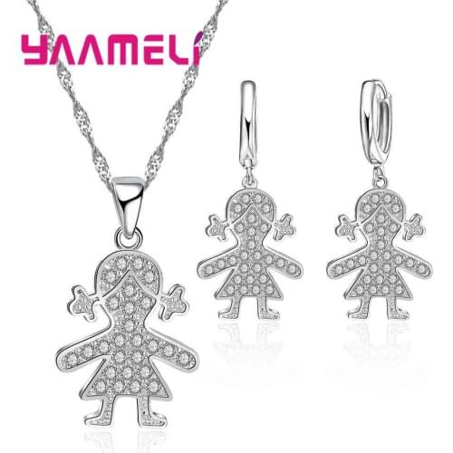 New Arrival 925 Sterling Silver Party Jewelry Sets For Women Girls Gifts Micro CZ Zircon Pendants Necklaces Earring