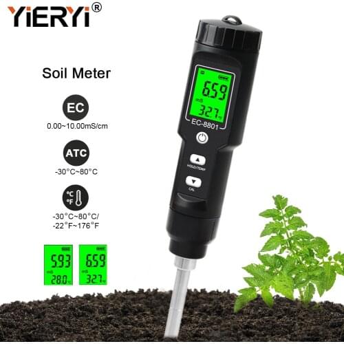 Yieryi New EC/TEMP Soil Tester 0.00-10.00 mS/cm Hand Digital Garden Meter Soil Tester Tools Potted Plants Gardening Agriculture