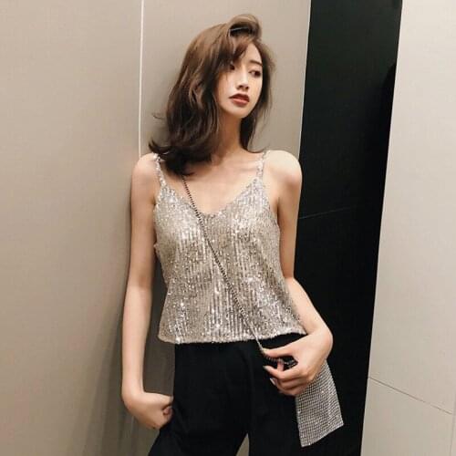 Wear Sling Outside the Tide Spaghetti Strap Spring Summer Sexy Shimmer Sequin Sleeveless of the new Gold Glitter Vest Tank
