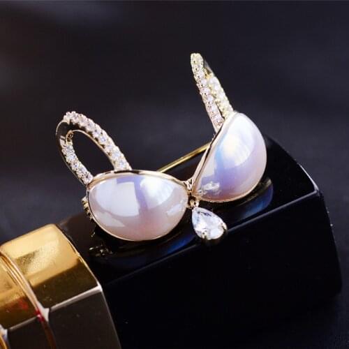 OKILY 2021 Creative Zircon Bra Brooches Pin Fashion Lovely Bikini Corsage Clothes Decoration for Friend Jewelry Accessories