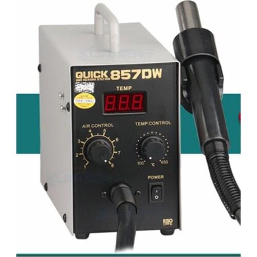 QUICK 857DW lead free adjustable hot air heat gun with Helical Wind 580W SMD rework station, high quality