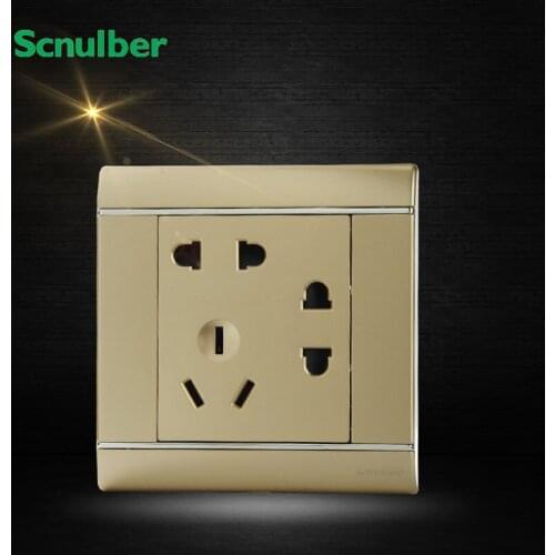 10A 220v champagne 7 poles double 2pin and single 3pin wall switch plate socket