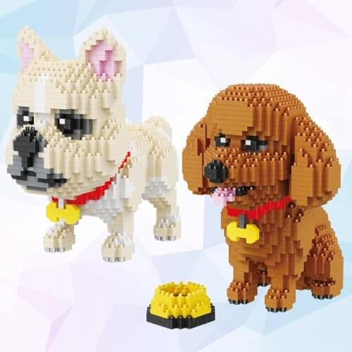 Assembly Mini Blocks Cartoon Building Toy Pet Poodle Dog Model Educational Blocks Bulldog Brinquedos Toys for Children Gift