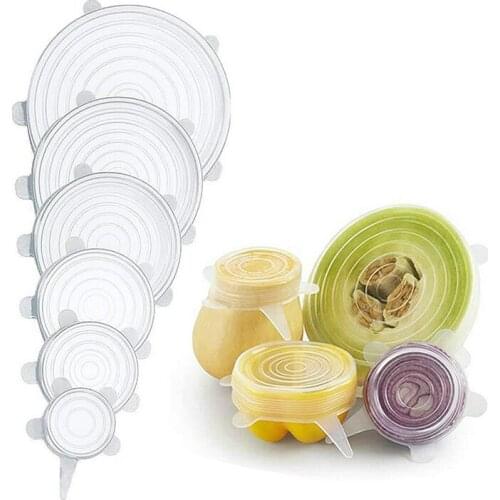 Silicone Stretch Lids, 6 Pack Reusable Silicone Lids, Silicone Bowl Covers, 6 Sizes Silicone Covers Apply to Food Container