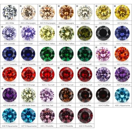 54pcs CZ Stone 13pc Synthetic Spinel 12pcs Synthetic Corundum 6mm Cubic Zirconia Color Chart