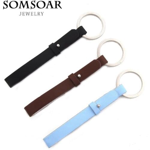 Somsoar Jewelry 11CM Leather Key Fobs with Alloy Ring Fit DIY Charm 10pcs/lot