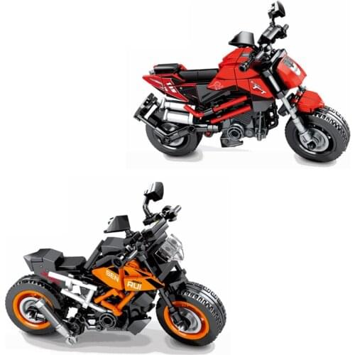 Technical famous brand motorcycle Benellis TNT135 KTMR2R 390 DUKE model moc building block with rack brick toy collection
