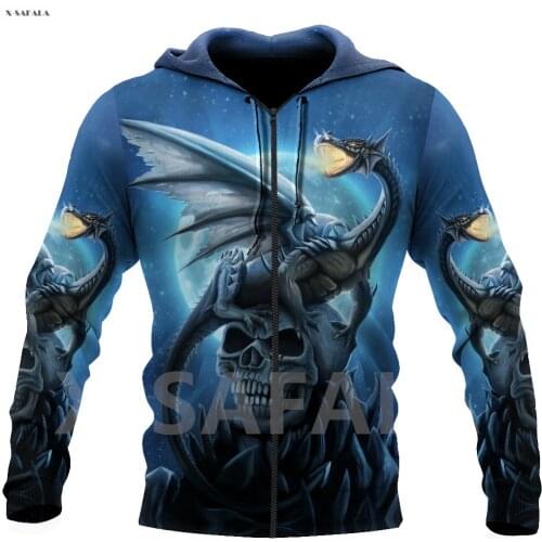 Dragon Skull Pattern Tattoo 3D Over Printed Hoodie Man Women Unisex Outwear Zipper Pullover Sweatshirt Casual