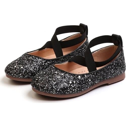 Spring and Autumn Girls Leather Shoes Little Girl Princess Shoes Student Performance Dance Shoes Crystal Non-slip Peas Shoes