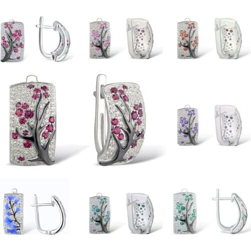 Luxury Flower Plum Tree Branch Blossom Crystal Zircon Stud Earrings For Women Fashion Leaves branch Plant Hoop Earrings Jewelry