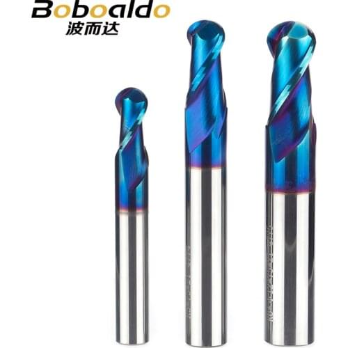 1PC HRC63 Ultrafine Tungsten Carbide Cutter CNC Tool Alloy Coating End Mill 2 Flutes Ball Milling Cutter Steel Copper