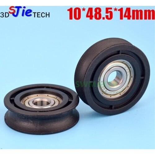 1pcs 10*48.5*14mm grooved U nylon wheel, 6200zz bearing plastic wrap, 1cm diameter track / wire rope guide wheel