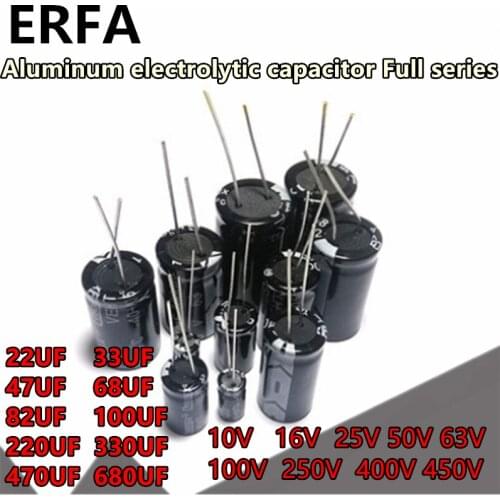10pcs 10V 16V 25V 50V 63V 100V 250V 400V 450V electrolytic capacitor 22uF 33uf 47uf 68uf 82Uf 100uf 220uf 330uf 470uf 680uf
