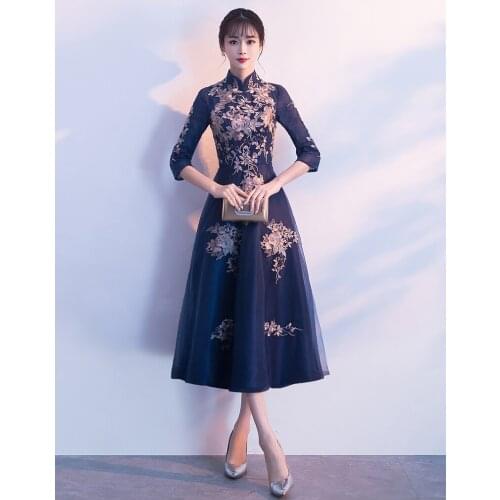2021 chinese dress qipao collar women cheongsam ao dai vintage formal evening party dress exquisite embroidery bodycon dress