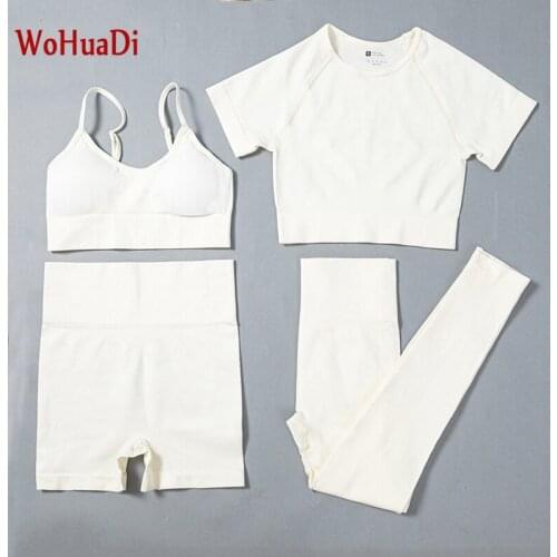 4Pcs/Set Seamless Yoga Set Fitness Sport Suits Gym Set Clothing Crop Top Shirts High Waist Running Leggings Pants 2020 summer